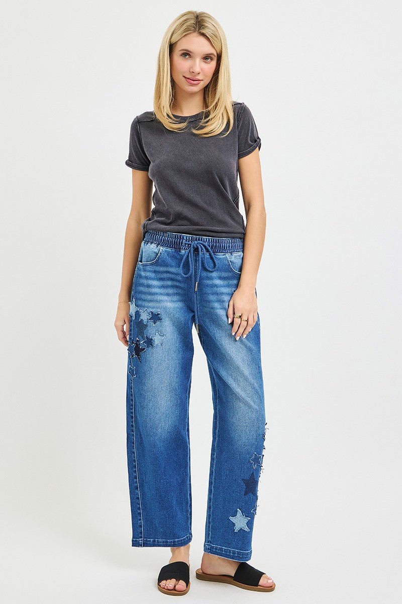 RISEN Elastic Band Slouchy Cropped Barrel with Star Patch - Che Cose Belle