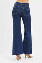 RISEN High Rise Wide Flare Jeans with Front Leather Pocket Detail - Che Cose Belle