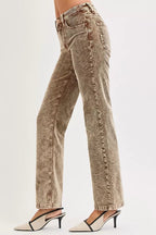 RISEN Tummy Control Mid Rise Straight Leg Corduroy Pants - Che Cose Belle