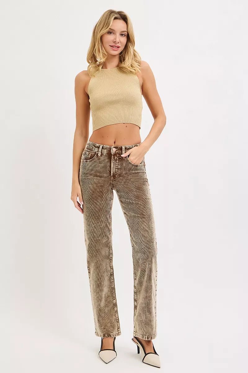 RISEN Tummy Control Mid Rise Straight Leg Corduroy Pants - Che Cose Belle