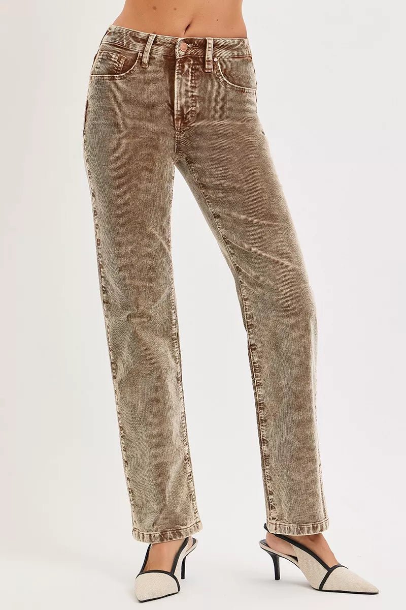 RISEN Tummy Control Mid Rise Straight Leg Corduroy Pants - Che Cose Belle