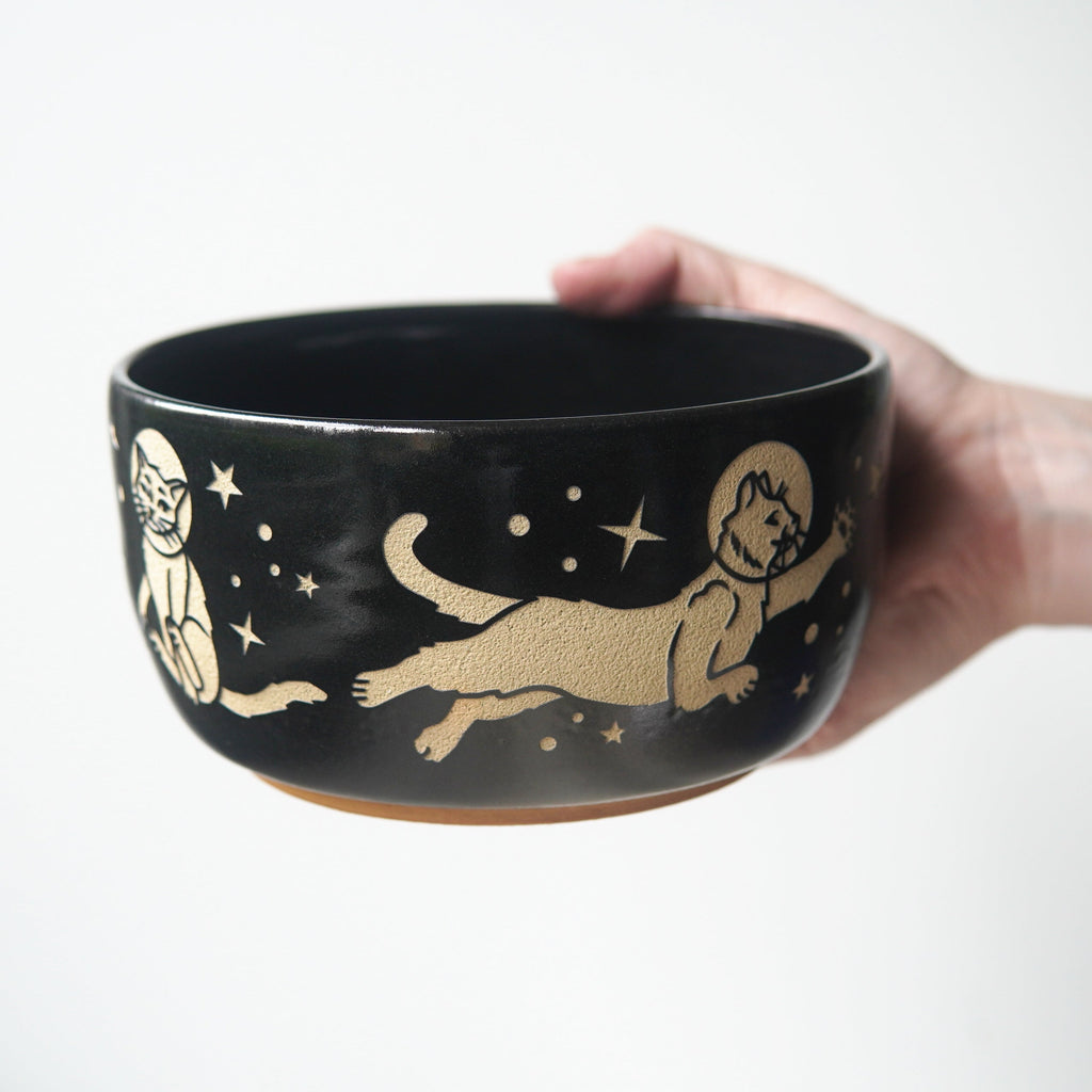 Space Cats Ramen Bowl, Farmhouse Style Handmade Pottery Dishware