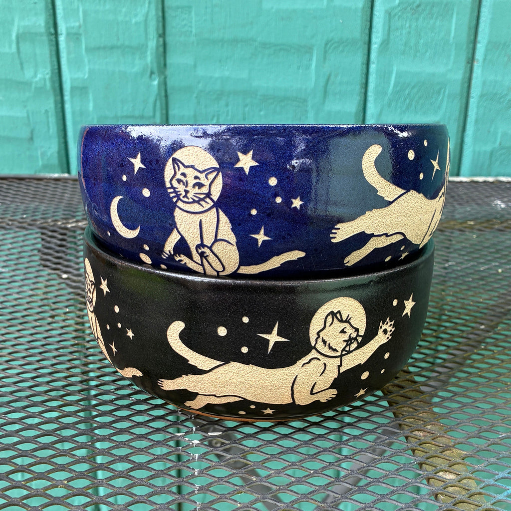 Space Cats Ramen Bowl, Farmhouse Style Handmade Pottery Dishware
