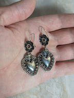Floral Heart Shaped Filigree Sterling Silver Dangle Earrings