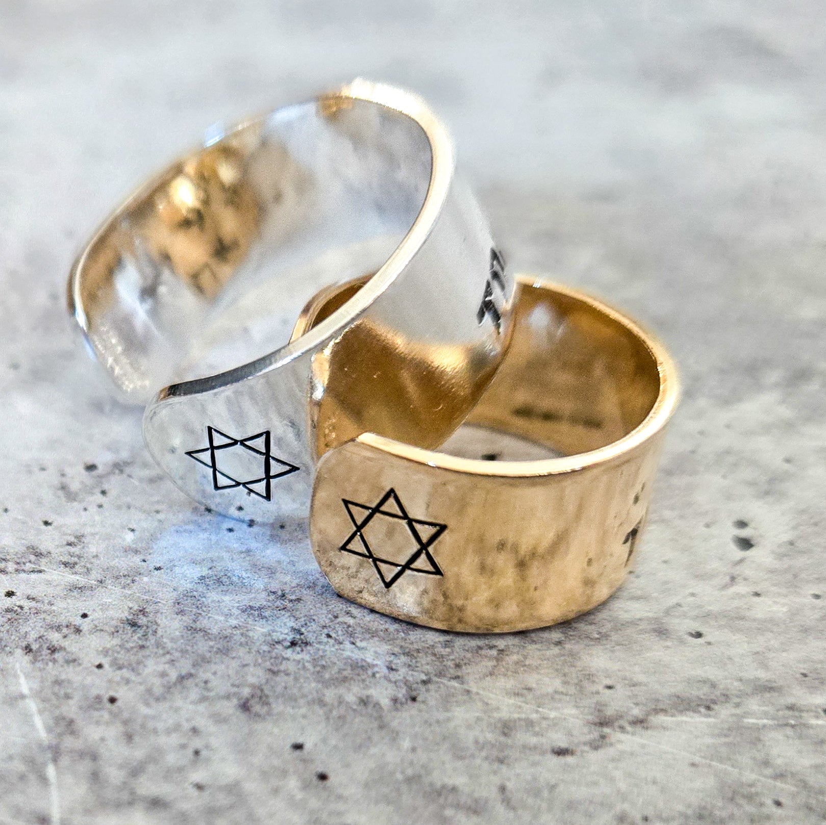 Shema Yisrael Silver or Gold Wide Band Open Back Ring