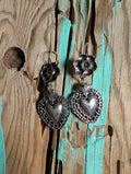 Floral Heart Shaped Filigree Sterling Silver Dangle Earrings