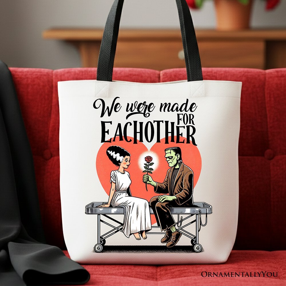 Romantic Frankenstein and Bride Canvas Tote Bag, We Were Made for Each Other Gift Bag for Spooky Couples - Che Cose Belle