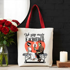 Romantic Frankenstein and Bride Canvas Tote Bag, We Were Made for Each Other Gift Bag for Spooky Couples - Che Cose Belle