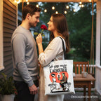 Romantic Frankenstein and Bride Canvas Tote Bag, We Were Made for Each Other Gift Bag for Spooky Couples - Che Cose Belle