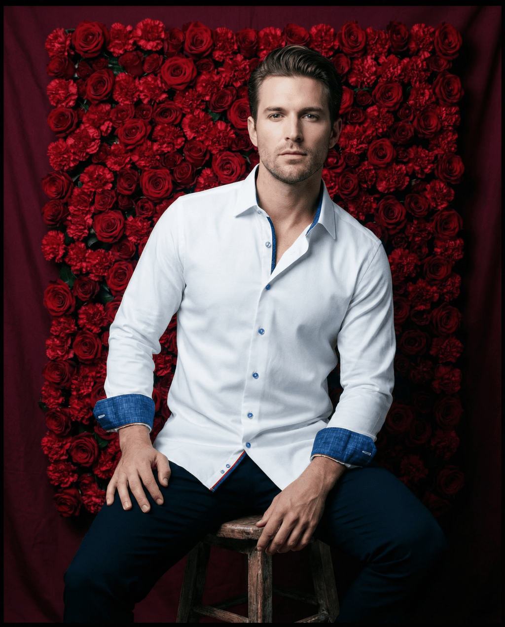 Ron// Cotton Knit - Stretch Button - Up Shirt With Contrast Details // White // Tailored Fit (Fitted) - Che Cose Belle