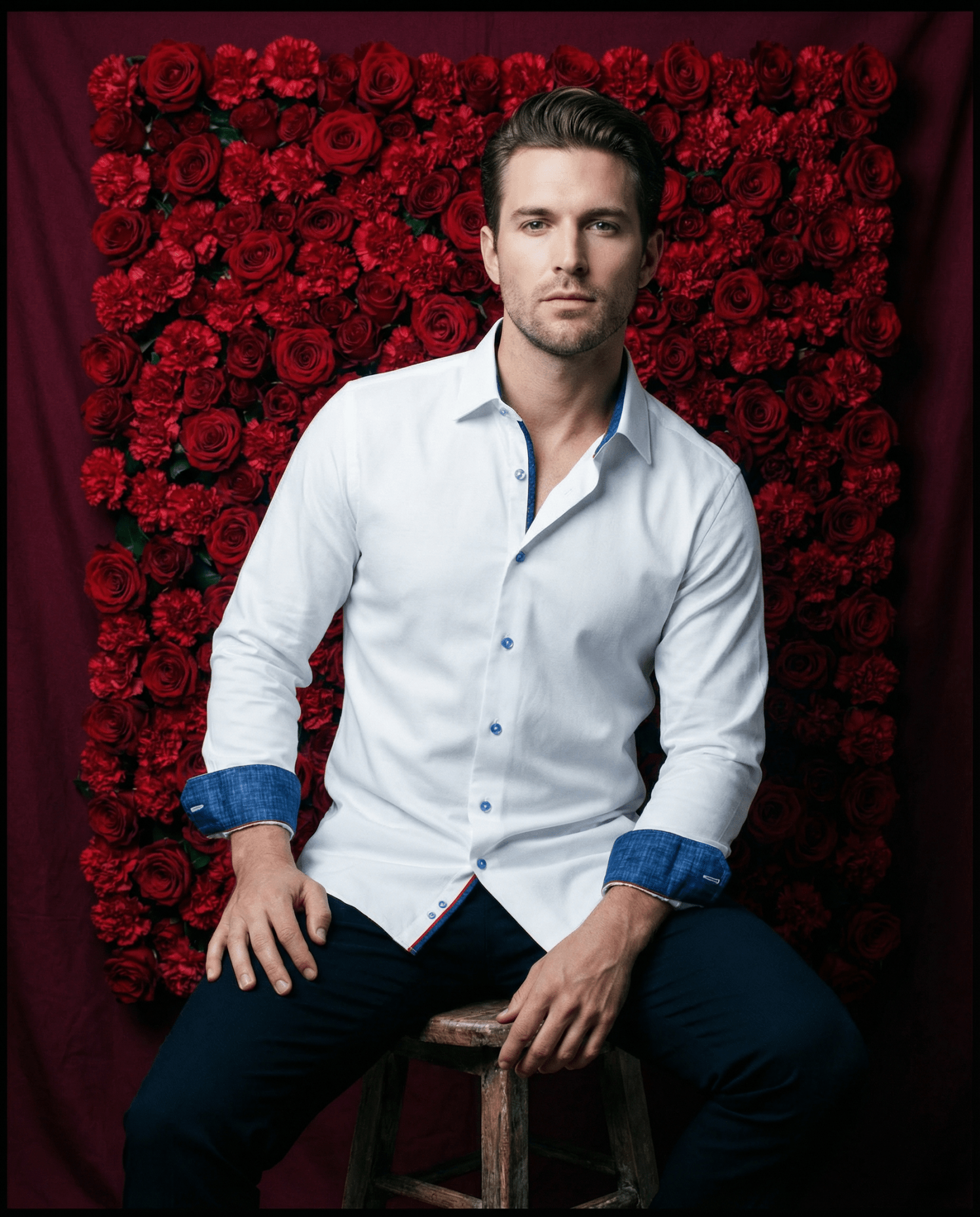 Ron// Cotton Knit - Stretch Button - Up Shirt With Contrast Details // White // Tailored Fit (Fitted) - Che Cose Belle