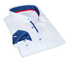 Ron// Cotton Knit - Stretch Button - Up Shirt With Contrast Details // White // Tailored Fit (Fitted) - Che Cose Belle