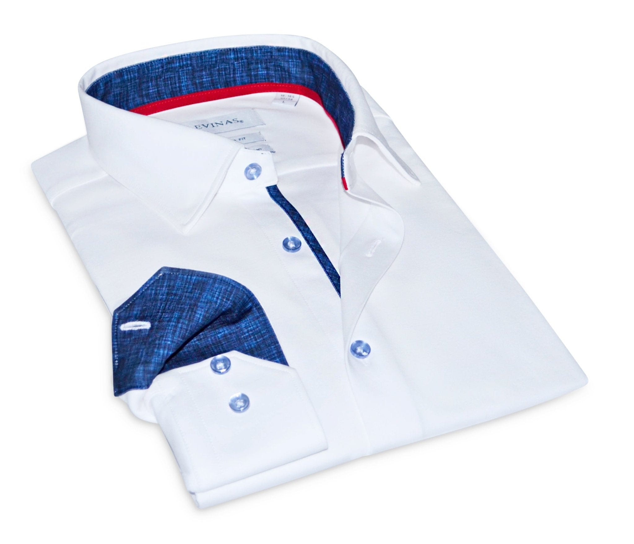 Ron// Cotton Knit - Stretch Button - Up Shirt With Contrast Details // White // Tailored Fit (Fitted) - Che Cose Belle