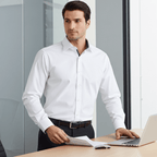 Ron// Cotton Knit - Stretch Button - Up Shirt With Contrast Details // White // Tailored Fit (Fitted) - Che Cose Belle