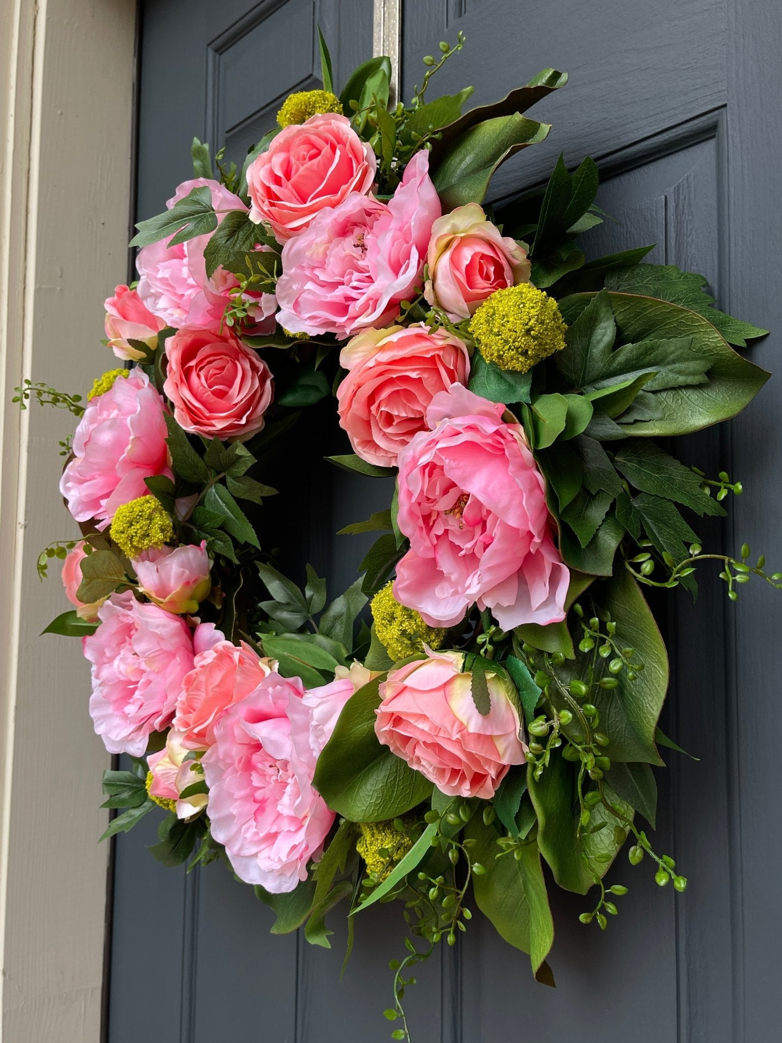 Rose, Peony, and Magnolia Leaf Wreath - Che Cose Belle