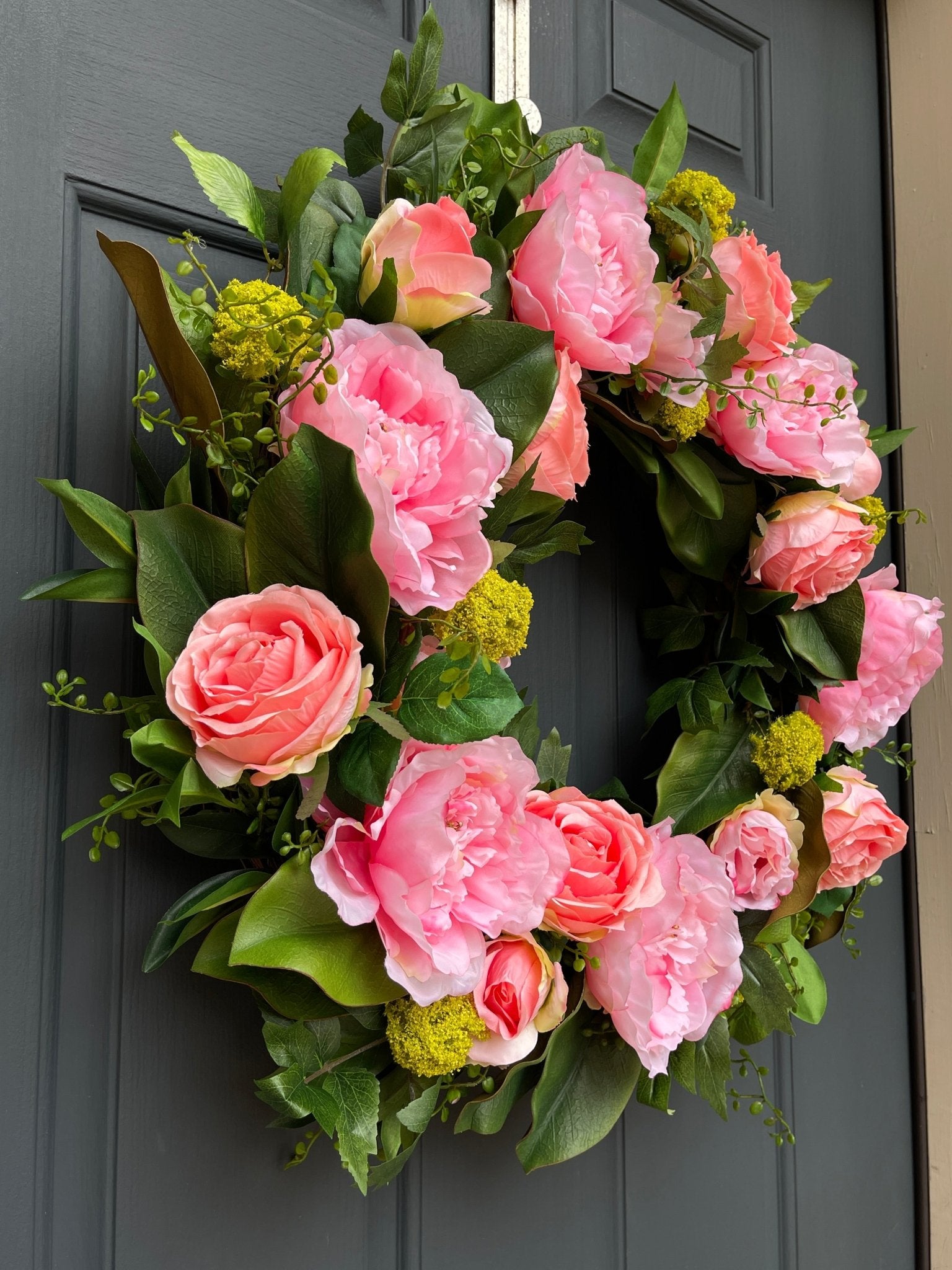 Rose, Peony, and Magnolia Leaf Wreath - Che Cose Belle