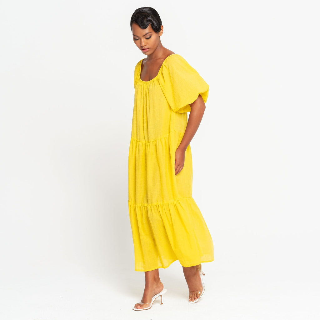ROSEMARY Dotted Cotton Dress, in Sunflower Yellow - Che Cose Belle