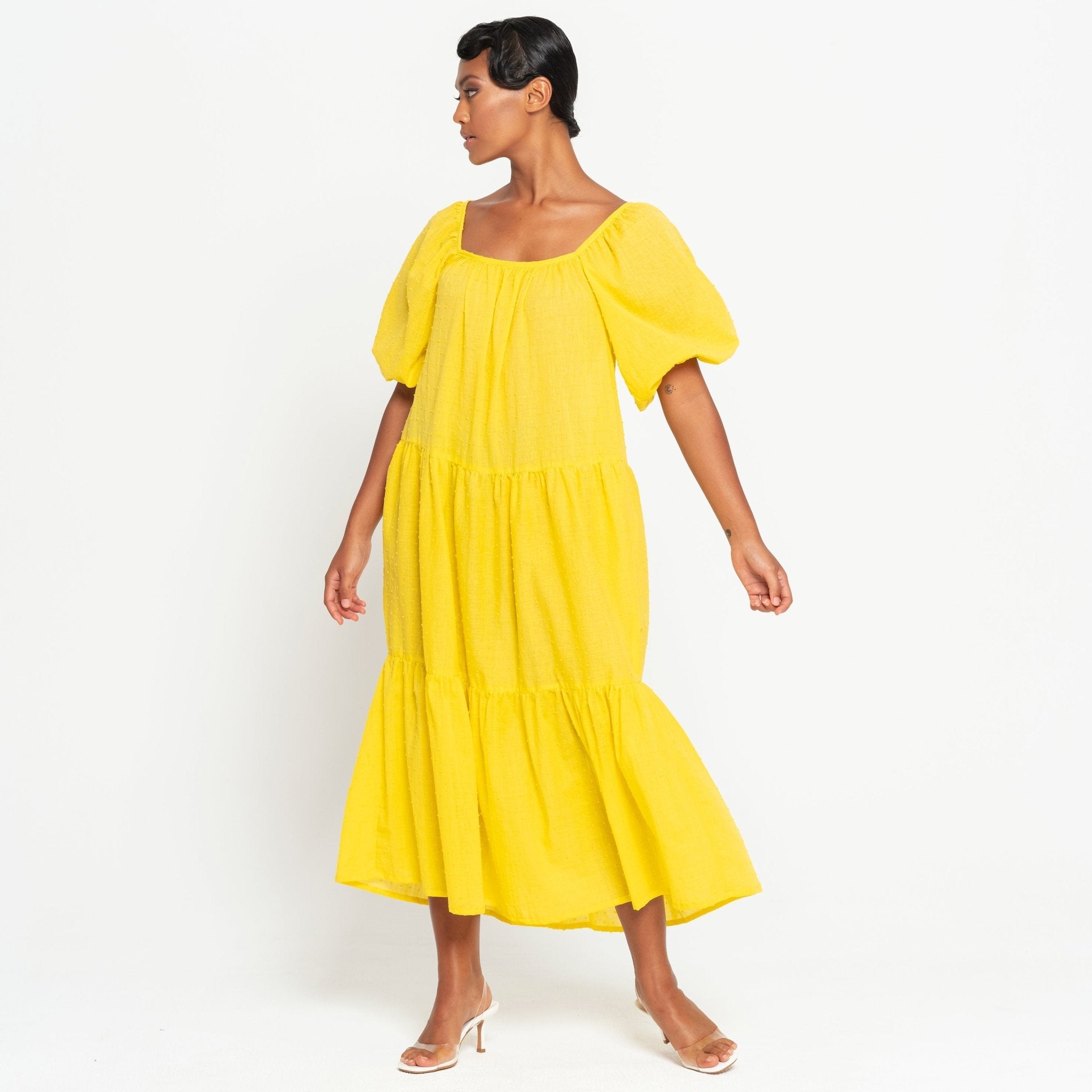 ROSEMARY Dotted Cotton Dress, in Sunflower Yellow - Che Cose Belle