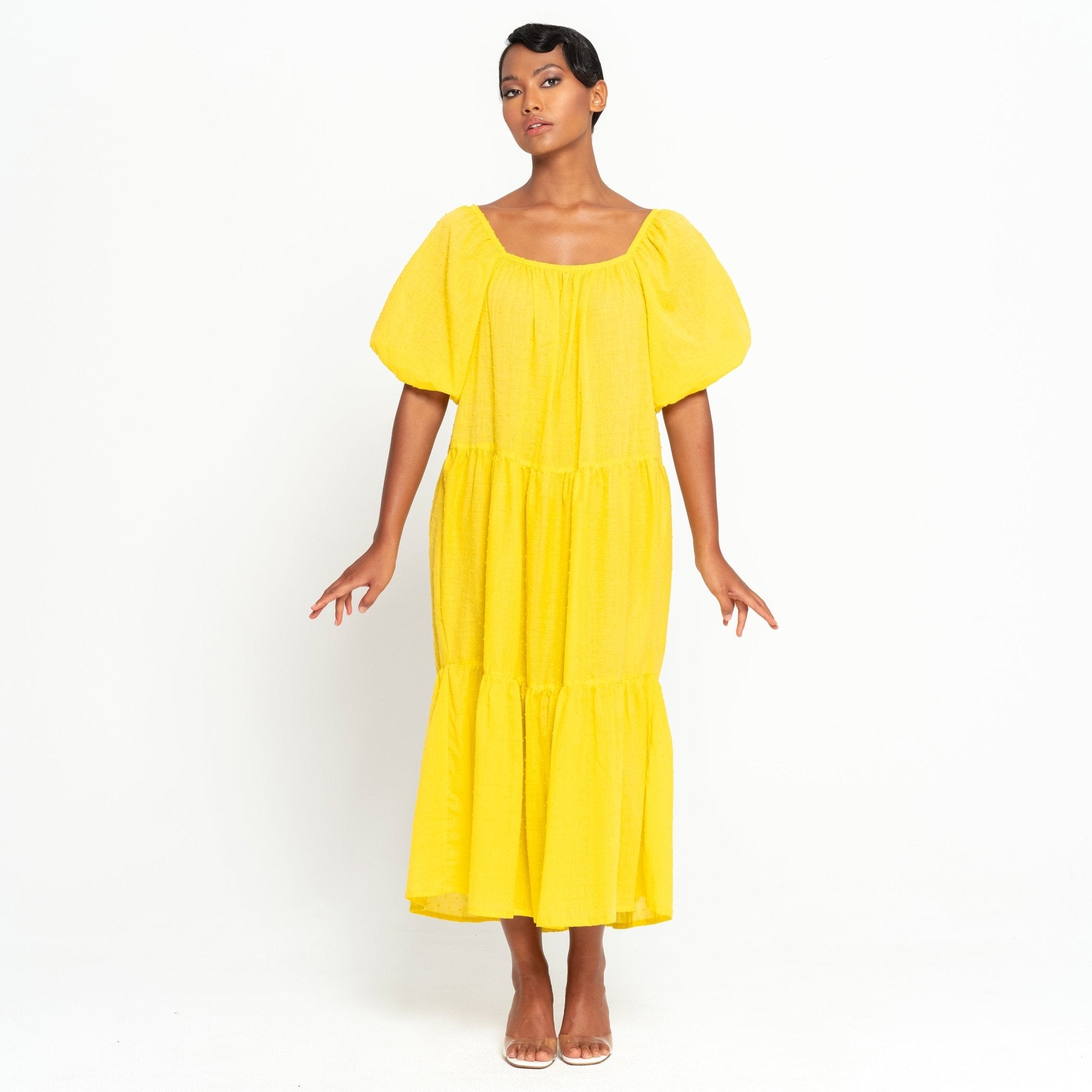 ROSEMARY Dotted Cotton Dress, in Sunflower Yellow - Che Cose Belle