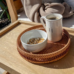 Round Rattan Tray — Decorative White Woven Tray for Coffee Table & Home - Che Cose Belle
