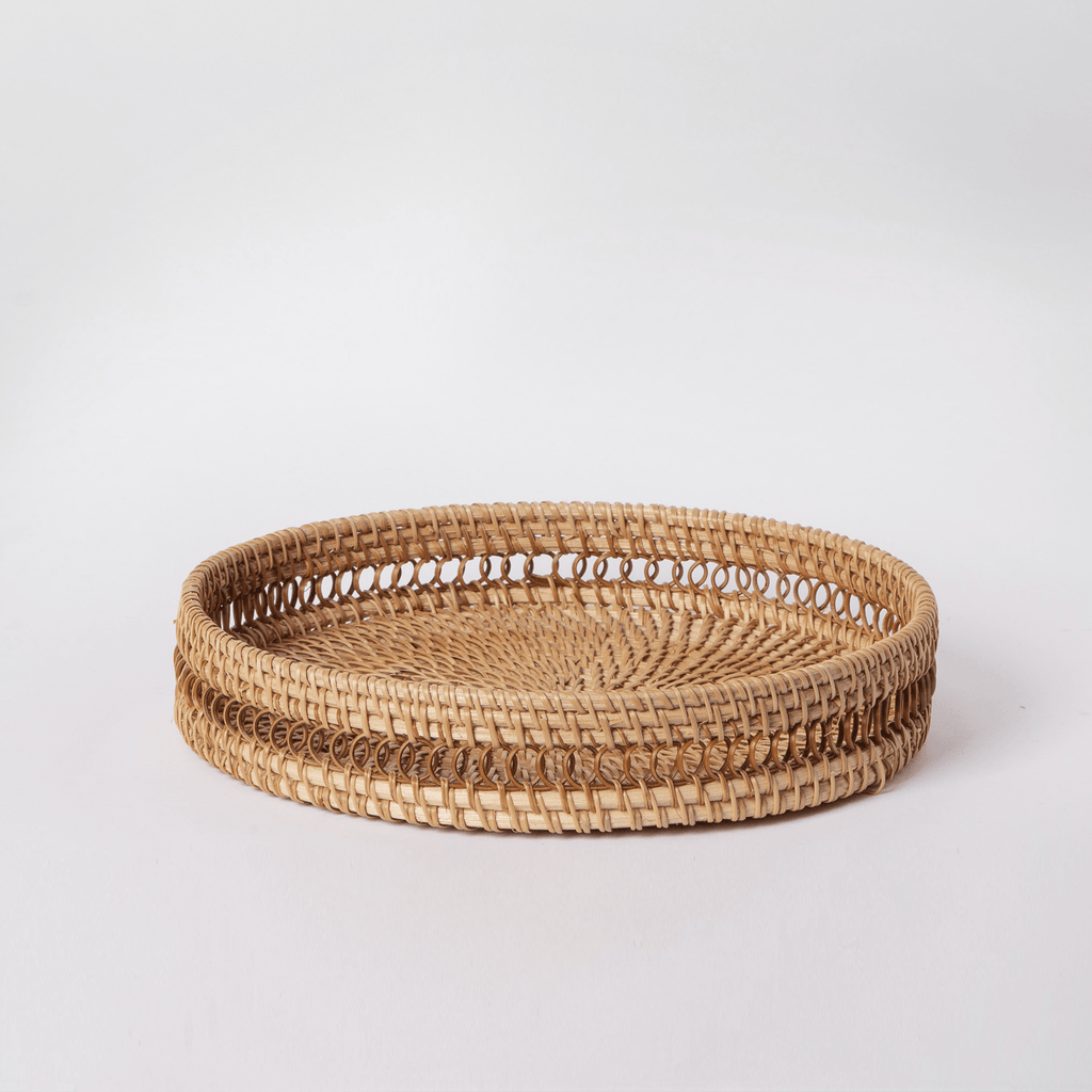 Round Rattan Tray — Decorative White Woven Tray for Coffee Table & Home - Che Cose Belle