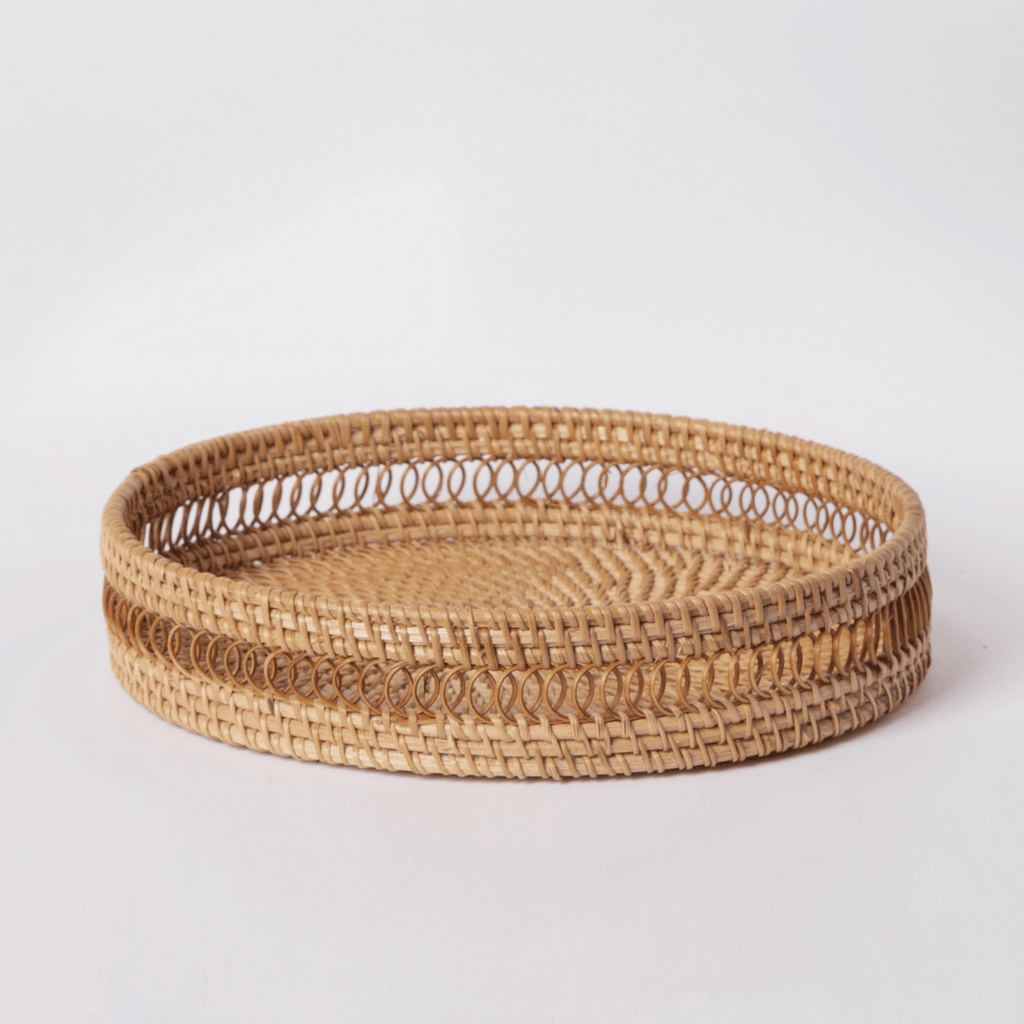 Round Rattan Tray — Decorative White Woven Tray for Coffee Table & Home - Che Cose Belle
