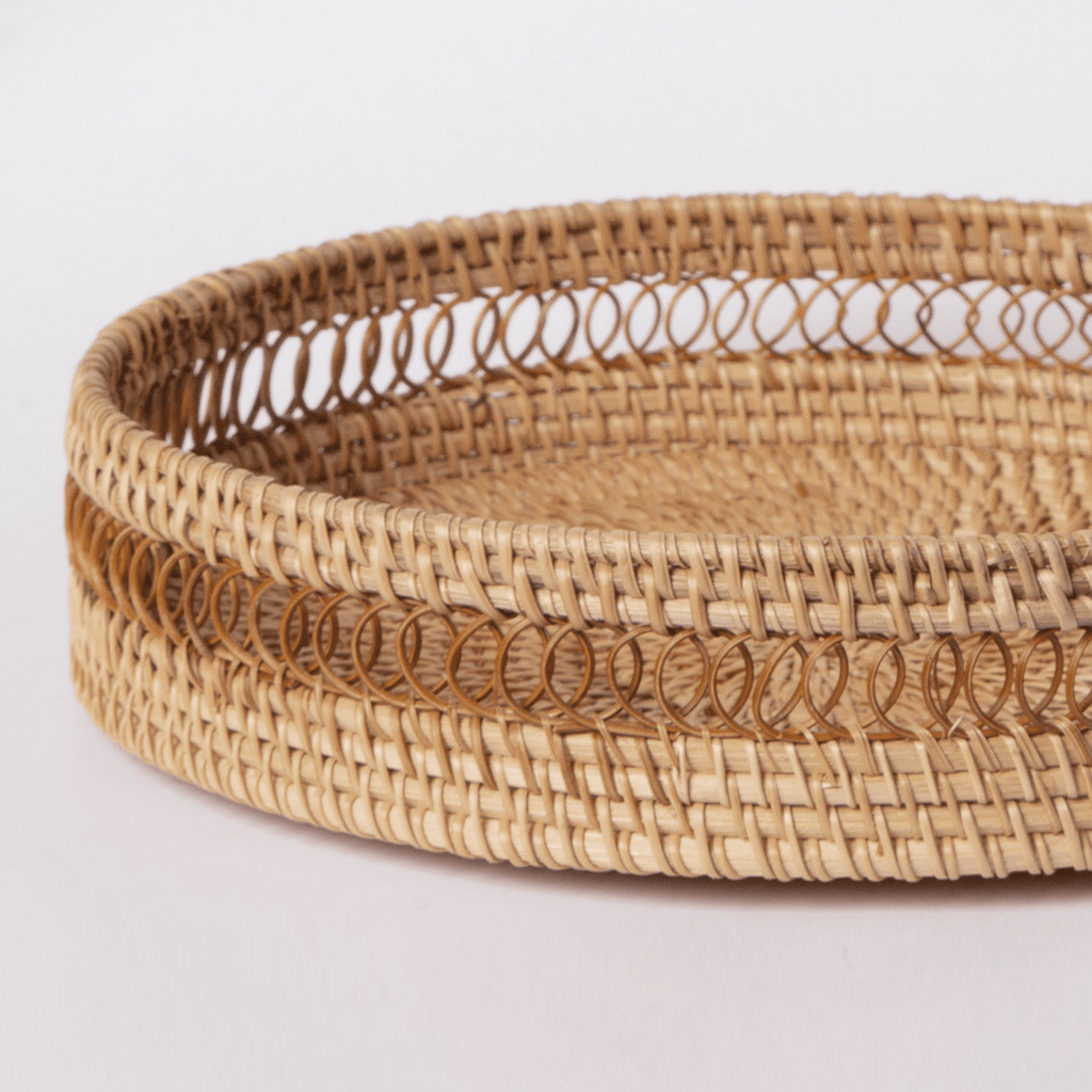 Round Rattan Tray — Decorative White Woven Tray for Coffee Table & Home - Che Cose Belle