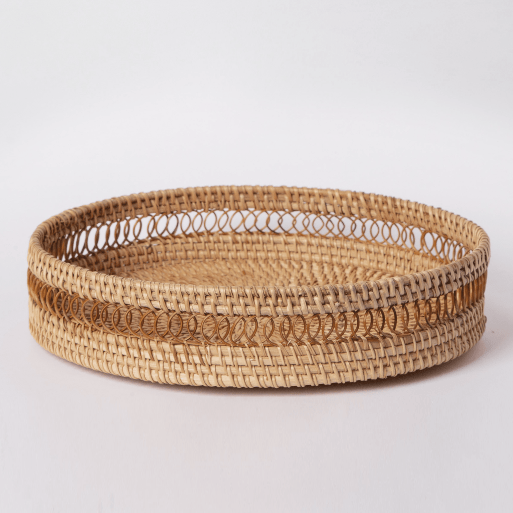 Round Rattan Tray — Decorative White Woven Tray for Coffee Table & Home - Che Cose Belle