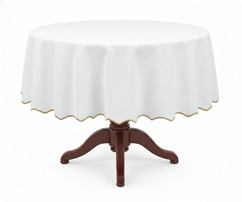 White Round Cloth Tablecloths - Scalloped Edge