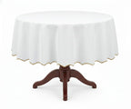 White Round Cloth Tablecloths - Scalloped Edge