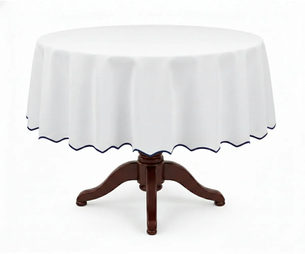 White Round Cloth Tablecloths - Scalloped Edge