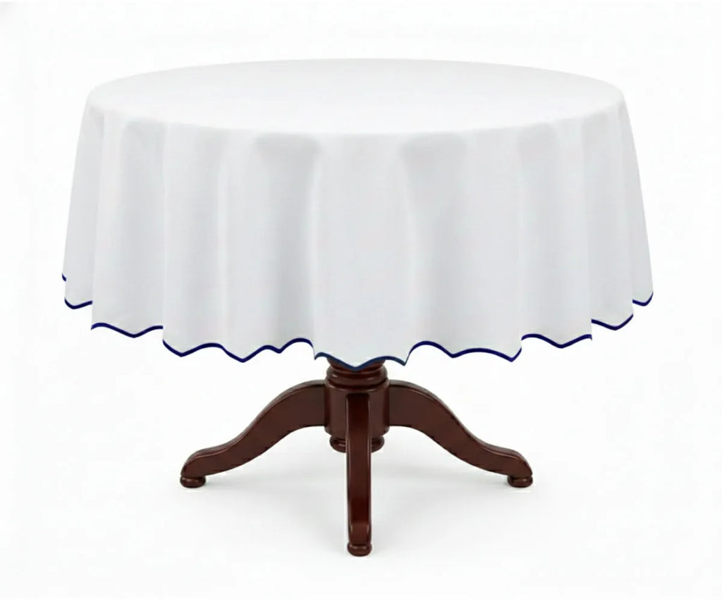White Round Cloth Tablecloths - Scalloped Edge
