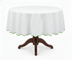 White Round Cloth Tablecloths - Scalloped Edge