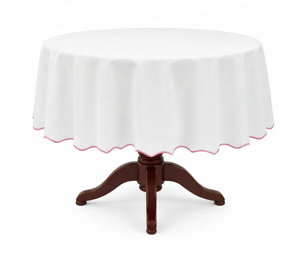 White Round Cloth Tablecloths - Scalloped Edge