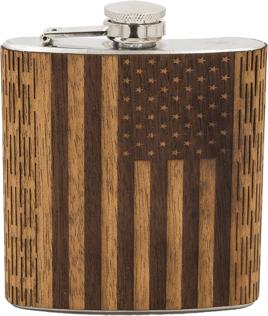 6 oz Wooden Hip Flask  American Flag