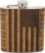 6 oz Wooden Hip Flask  American Flag