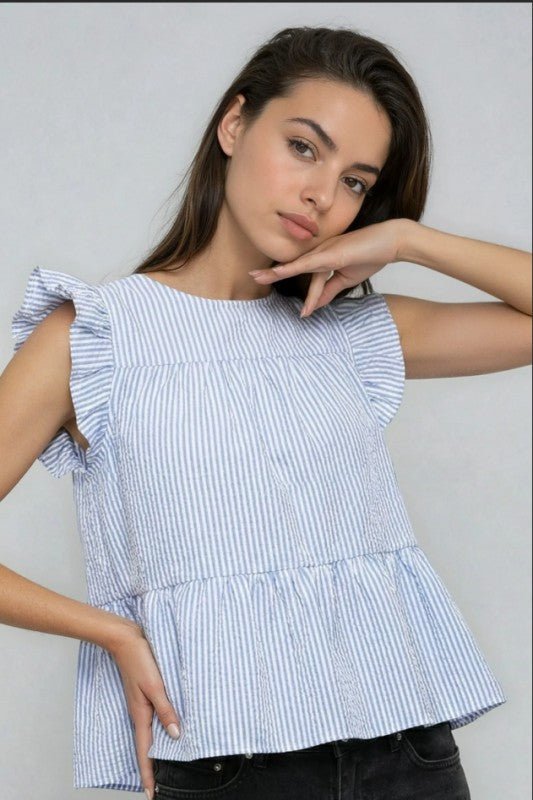 Ruffle Striped Peplum Top - Che Cose Belle