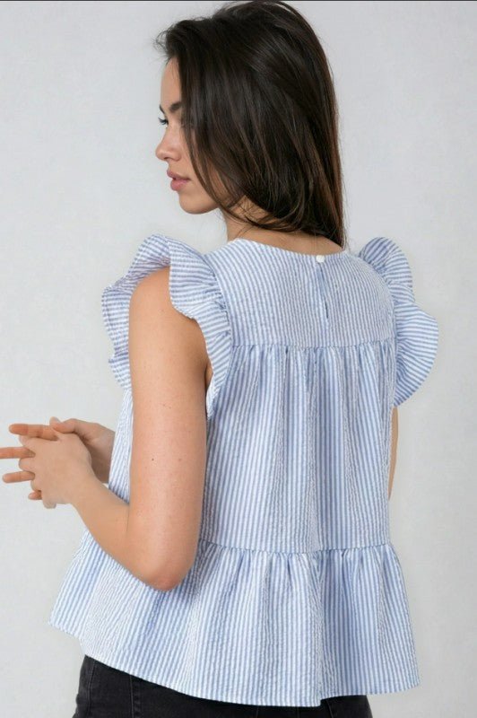 Ruffle Striped Peplum Top - Che Cose Belle