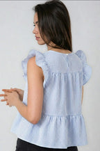 Ruffle Striped Peplum Top - Che Cose Belle