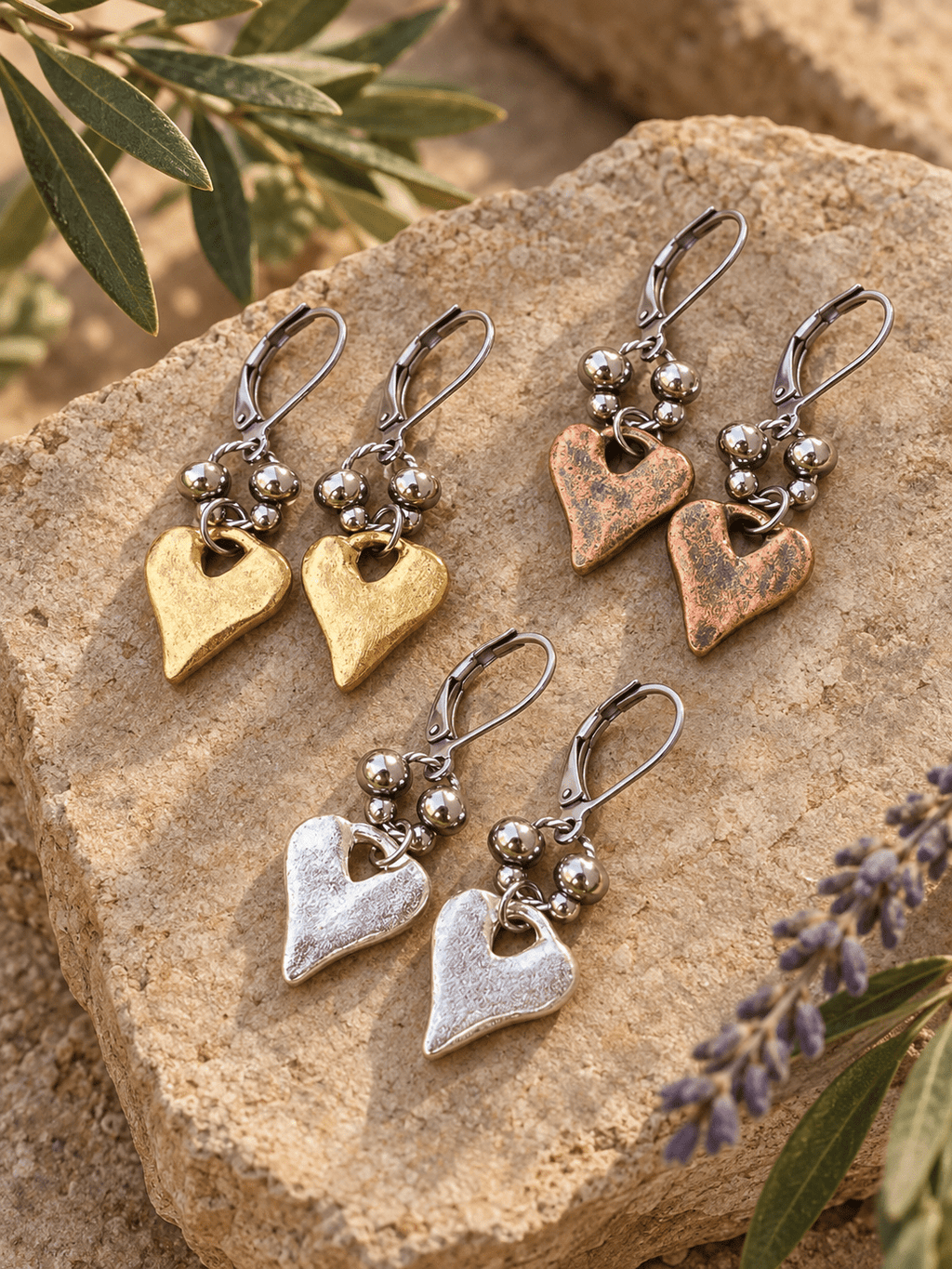 RUSTIC HEART EARRINGS - Che Cose Belle