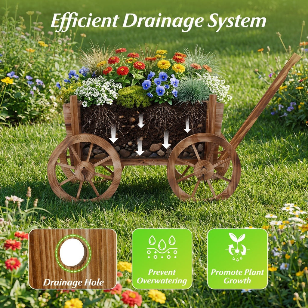 Rustic Rolling Flower Pot Stand with Wheels and Handle-Coffee - Che Cose Belle