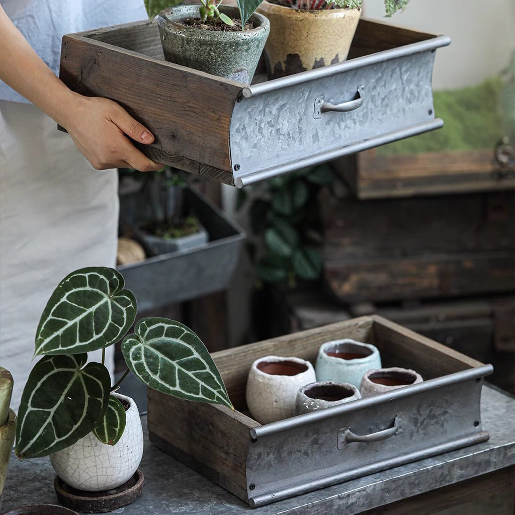 Rustic Wood and Metal Garden Tray Planter - Che Cose Belle