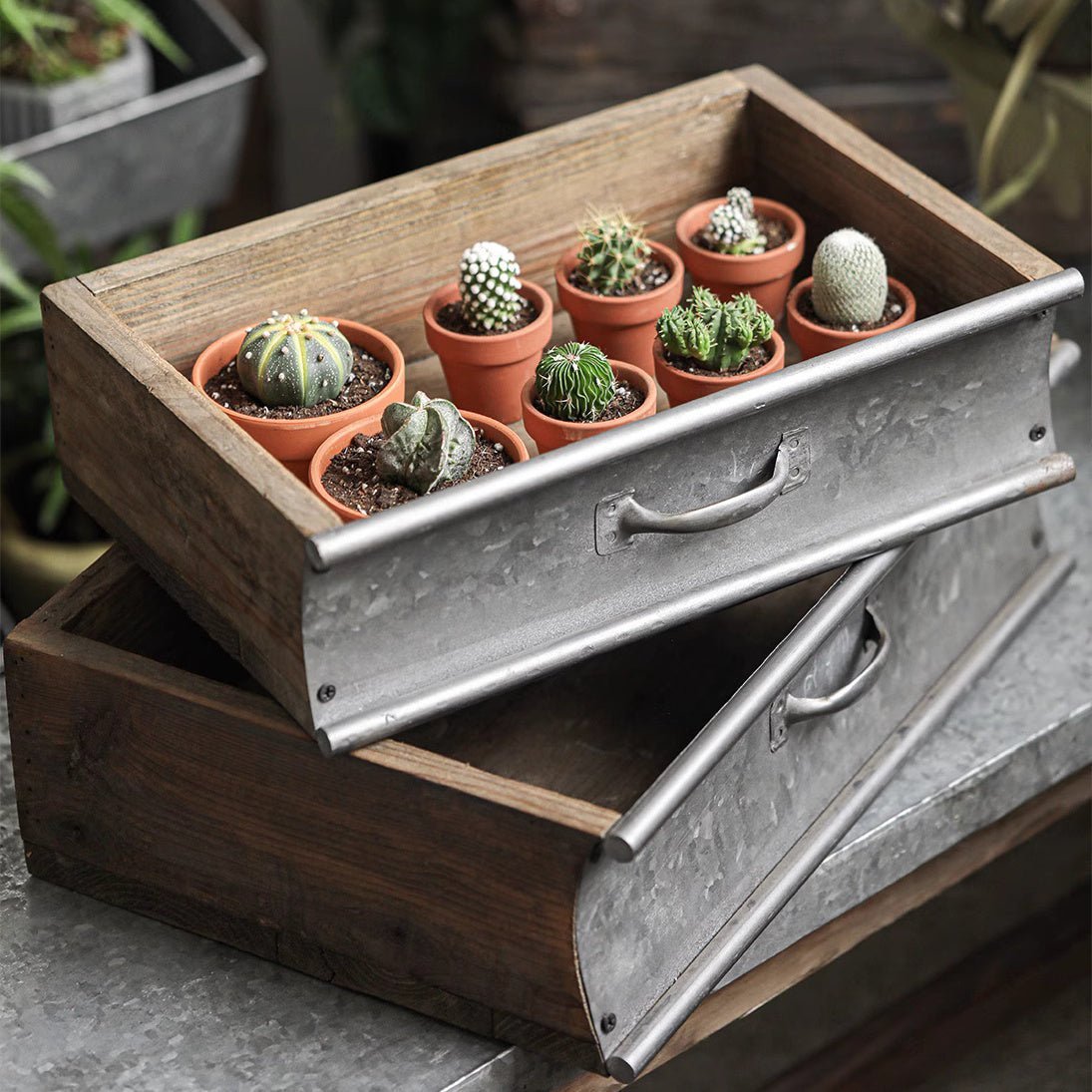 Rustic Wood and Metal Garden Tray Planter - Che Cose Belle