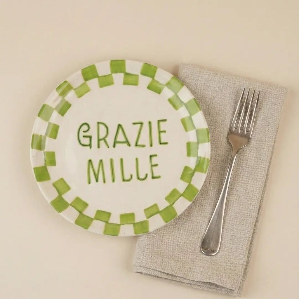 S/2 Grazie Mille Green Ceramic Snack Plate - Che Cose Belle