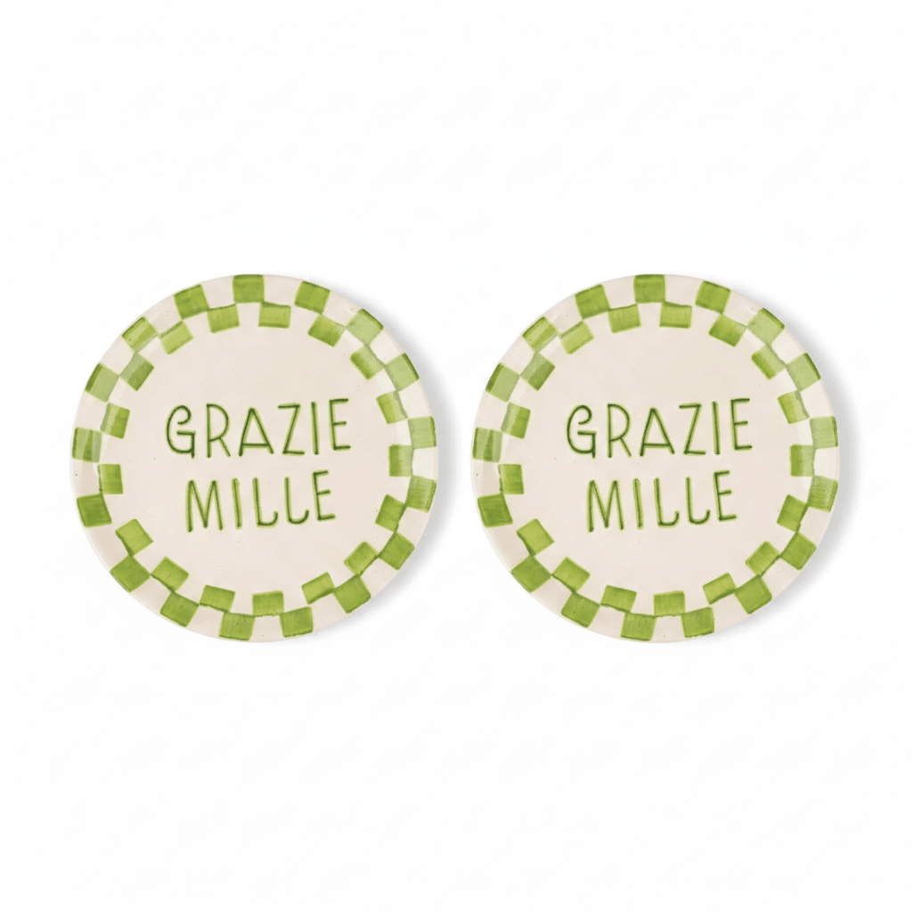 S/2 Grazie Mille Green Ceramic Snack Plate - Che Cose Belle