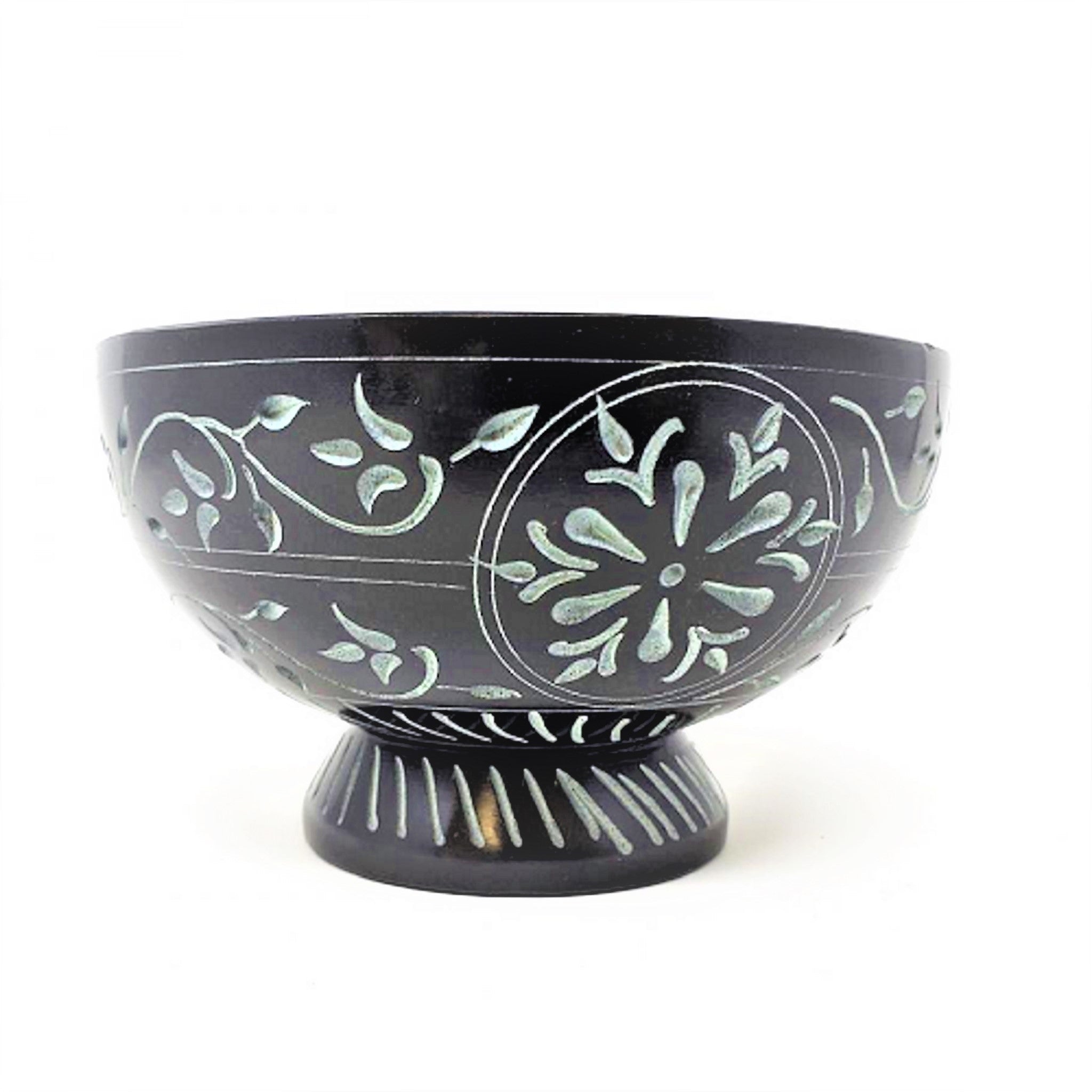 Sacred Bloom: Floral Hand - Carved Black Soapstone Bowl ( 3") - Che Cose Belle