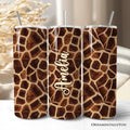 Safari Giraffe Print 20oz Personalized Tumbler With Lid and Stainless Steel Straw, Stylish Wildlife Gift Cup - Che Cose Belle