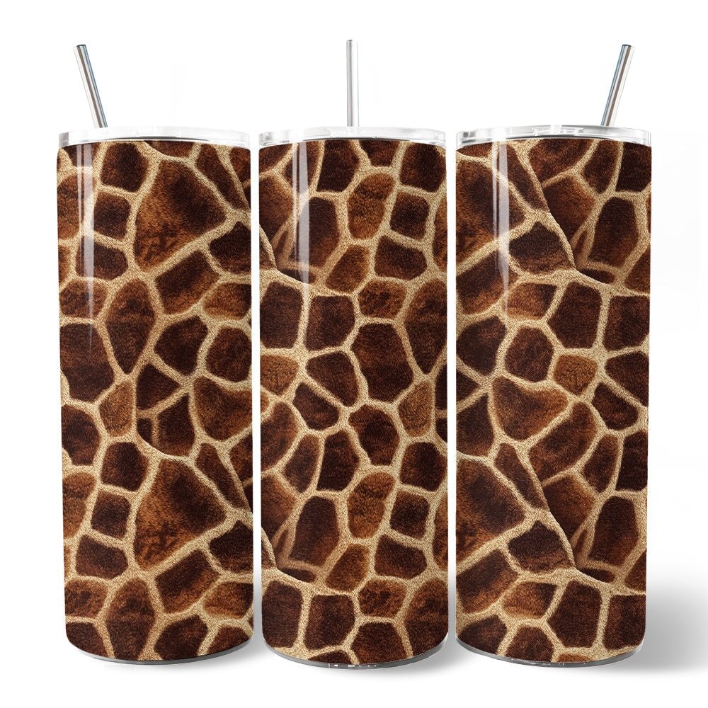 Safari Giraffe Print 20oz Personalized Tumbler With Lid and Stainless Steel Straw, Stylish Wildlife Gift Cup - Che Cose Belle
