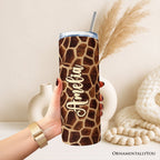 Safari Giraffe Print 20oz Personalized Tumbler With Lid and Stainless Steel Straw, Stylish Wildlife Gift Cup - Che Cose Belle
