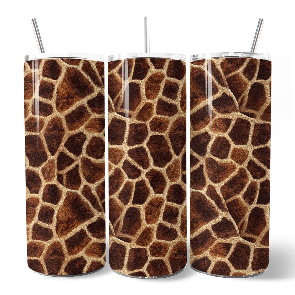 Safari Giraffe Print 20oz Personalized Tumbler With Lid and Stainless Steel Straw, Stylish Wildlife Gift Cup - Che Cose Belle